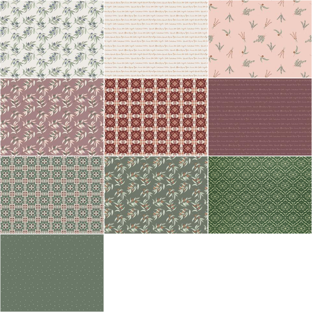 Riley Blake "Olive Grove" Half-yard Bundle - 10 Fabrics, 5 Total Yards