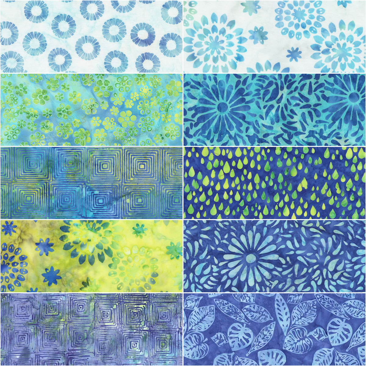 Anthology Batiks "Periwinkle Glow" Half-yard Bundle - 10 Fabrics, 5 Total Yards