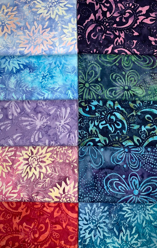 Benartex Bali Batik "Blooms" Half-yard Bundle - 10 Fabrics, 5 Total Yards