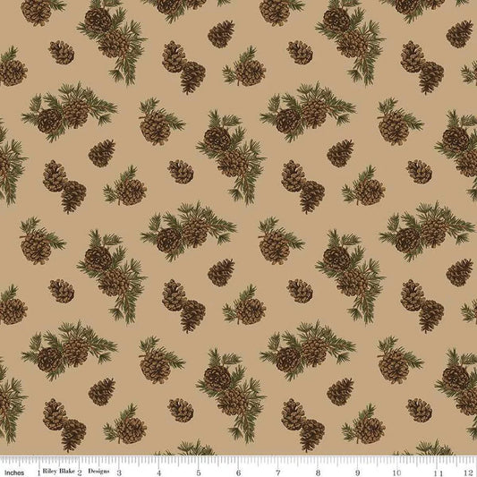 (1.5 yd) Riley Blake Pine Grove C15933 Tan Pinecones