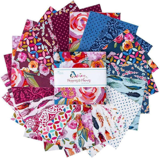 Charm Pack 5x5 Squares - Riley Blake Poppies & Plumes 5-inch Stacker - 40 5" Squares
