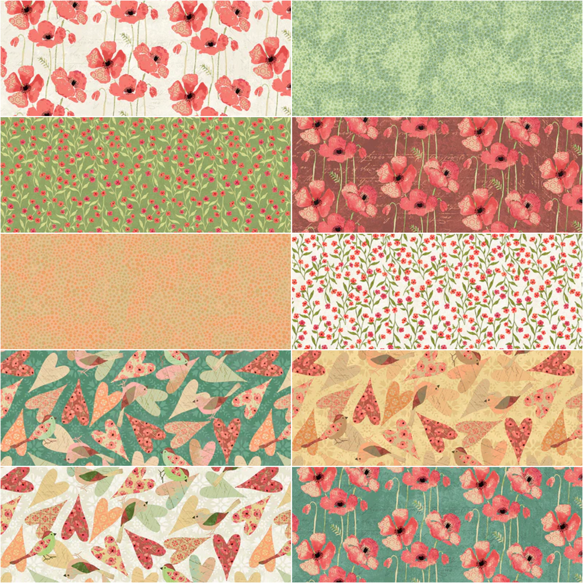 Windham Fabrics "Poppy" Half-Yard Bundle - 10 Fabrics, 5 Total Yards