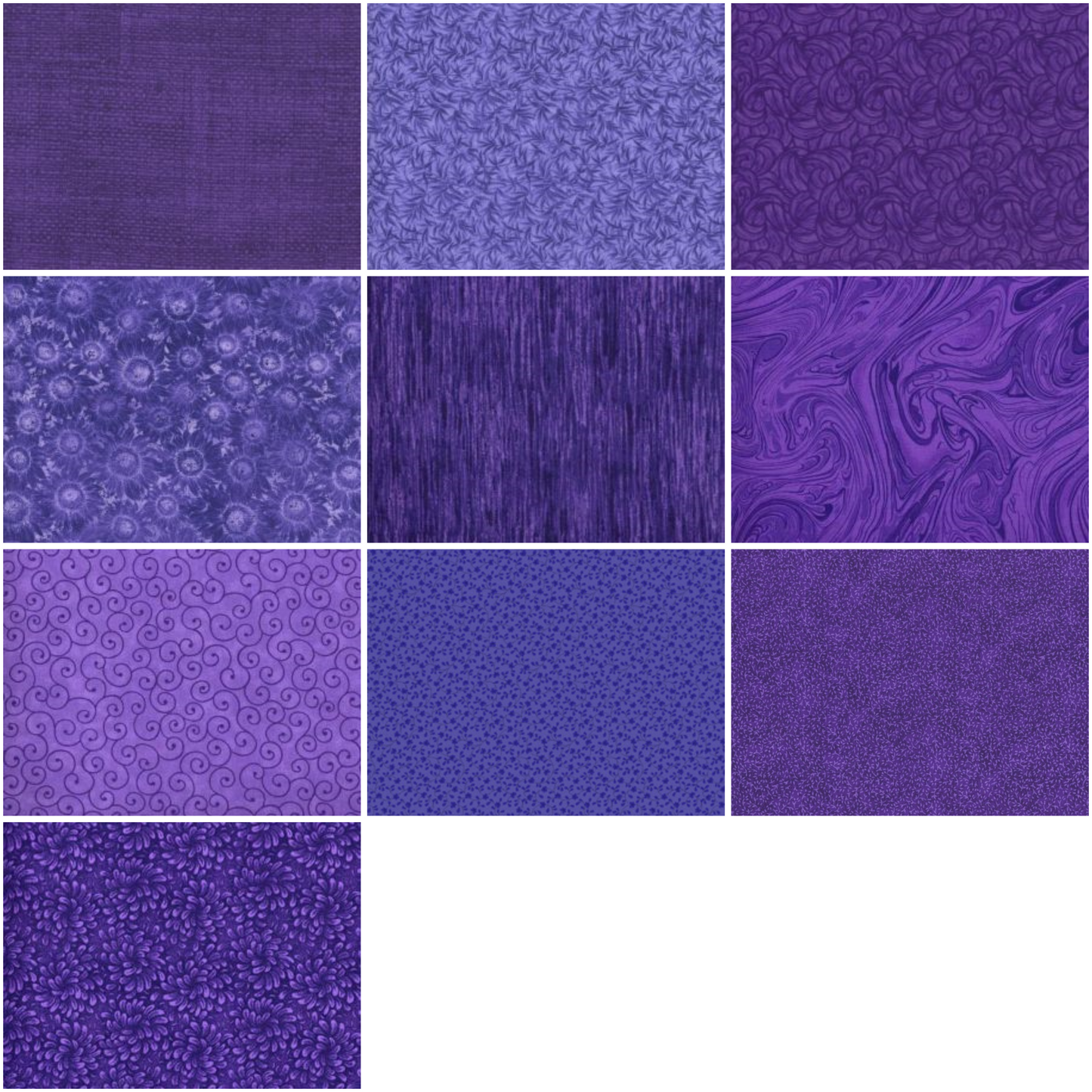 Basic Colors - Purple Half-yard Bundle - 10 Fabrics, 5 Total Yards