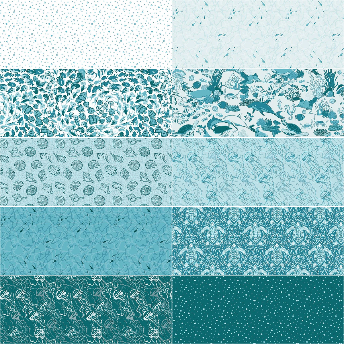 Riley Blake "Reef" Half-yard Bundle - 10 Fabrics, 5 Total Yards
