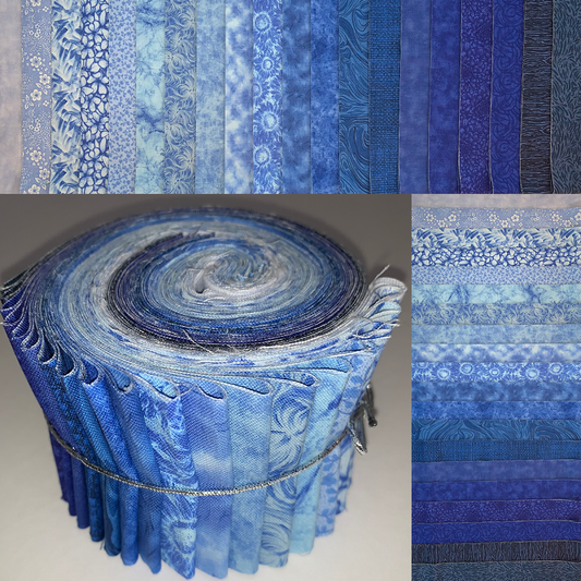 Rhapsody In Blue 2.5" Roll - 20 Fabrics, 20 Total Strips
