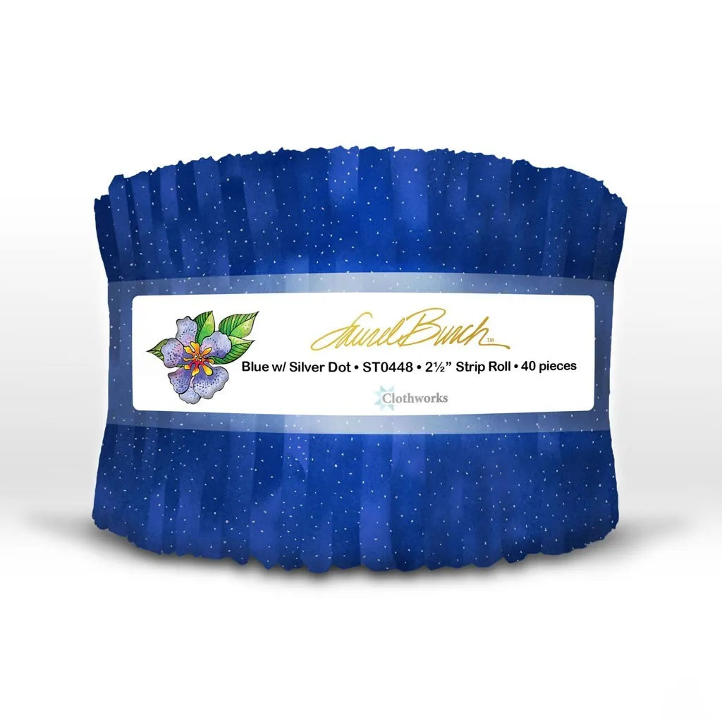 Clothworks - Basic Dot Metallic Blue/Silver (Laurel Burch) - 40 Strip Roll