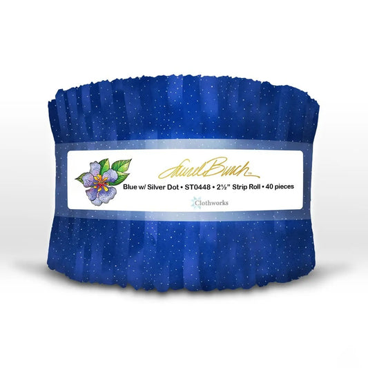 Clothworks - Basic Dot Metallic Blue/Silver (Laurel Burch) - 40 Strip Roll