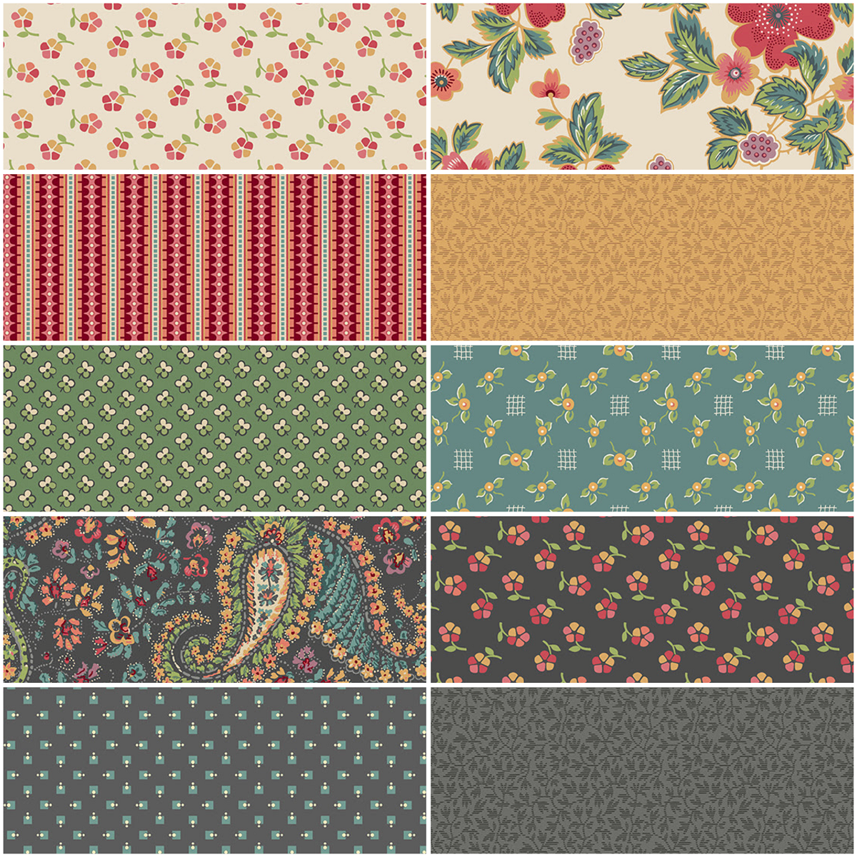 Andover "Rambling Rose" Half-yard Bundle - 10 Fabrics, 5 Total Yards
