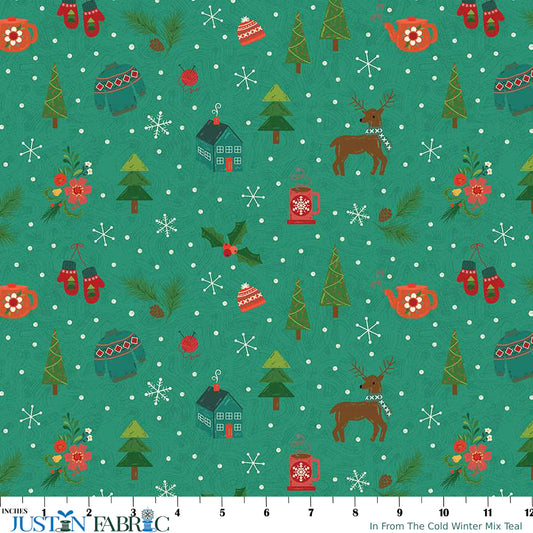 (2 yd) Riley Blake In From The Cold 14862 Teal Winter Mix