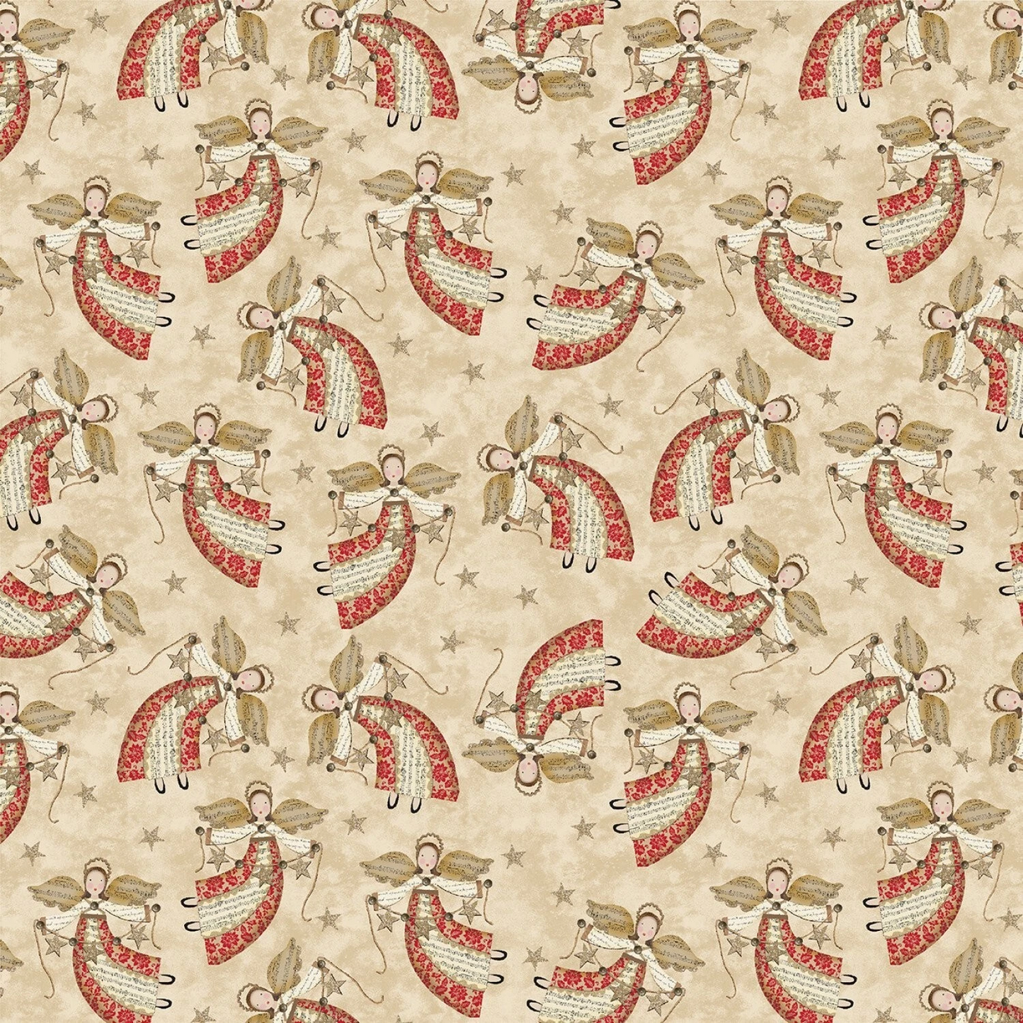 (1.5 yd) Benartex White Christmas Angels Tan 16264-70