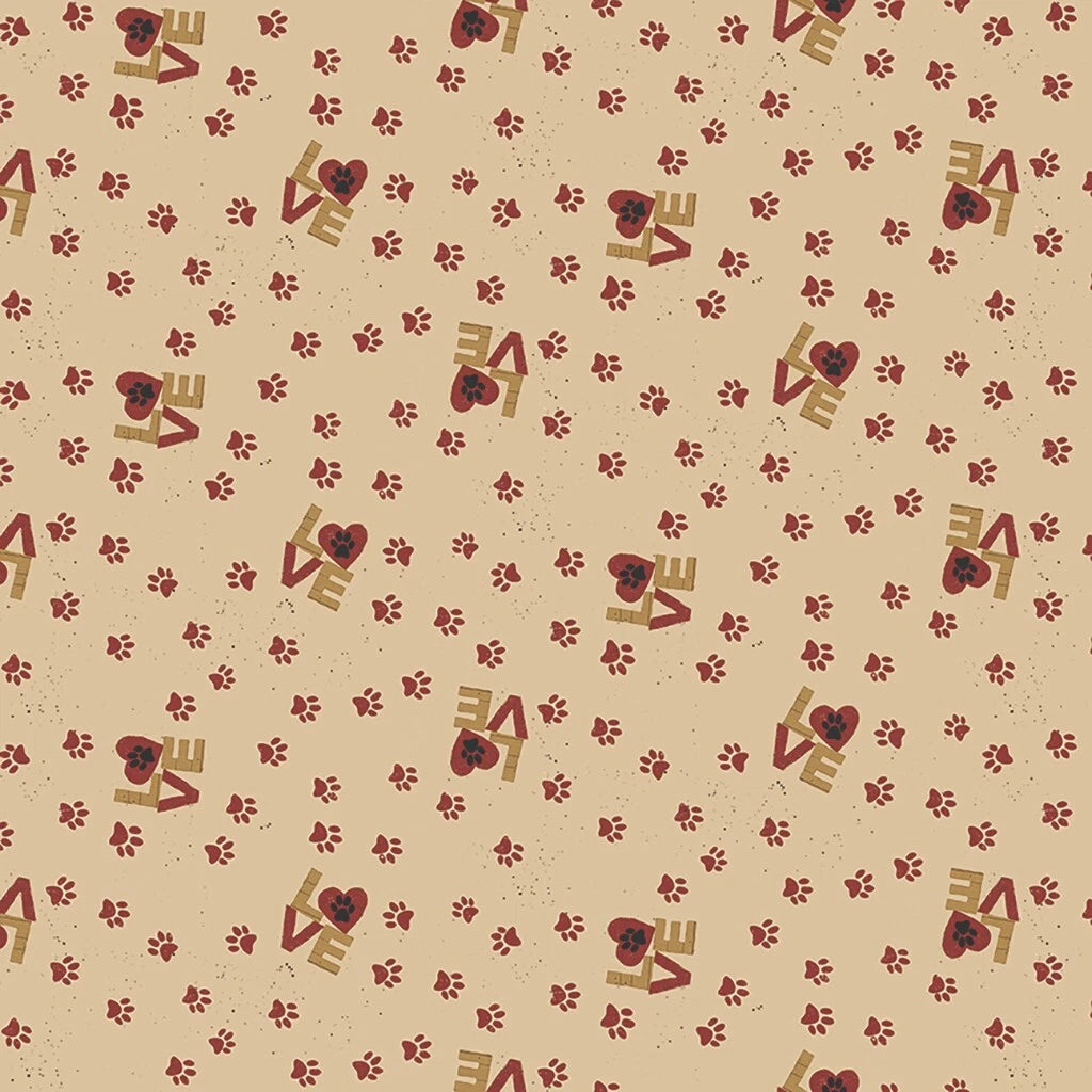 (5 yd) Clothworks Purrfection 3975-82 Red Paw Prints Love
