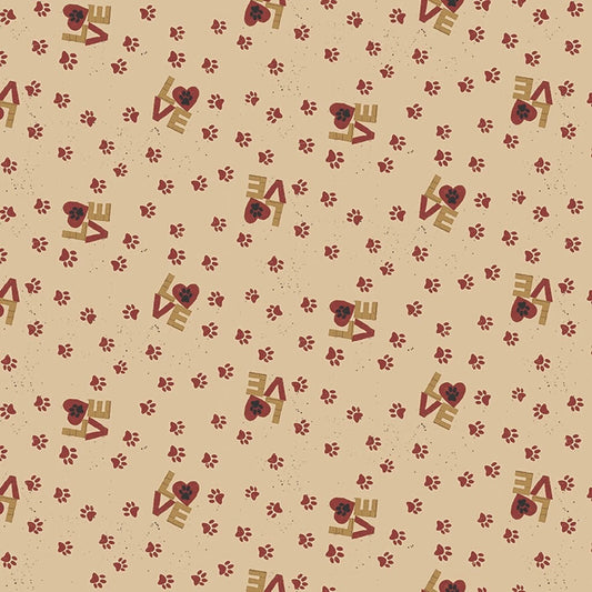(5 yd) Clothworks Purrfection 3975-82 Red Paw Prints Love