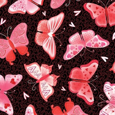 (5.5 yd) Riley Blake Be My Gnomie Butterfly Love Black 14083-12