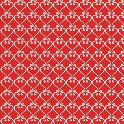 (6 yd) Riley Blake Be My Gnomie Scroll Hearts Red 14084-10
