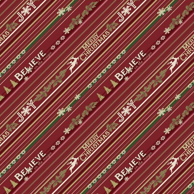 (2.5 yd) Clothworks Better Not Pout Y3785-83 Dark Red Merry Christmas Diagonal Stripe