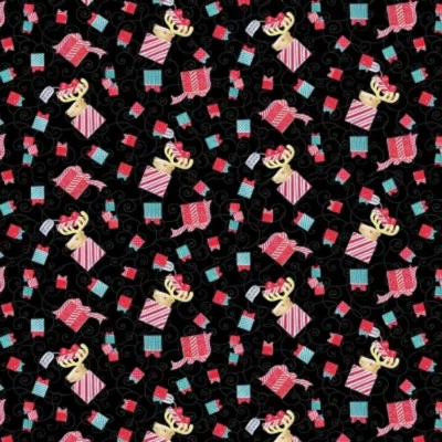 (4 yd) eStudio 12 Days Of Christmas Tossed Presents Black 6285-99