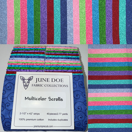June Doe Fabric Collections - Multicolor Scrolls - 40-Strip Pack