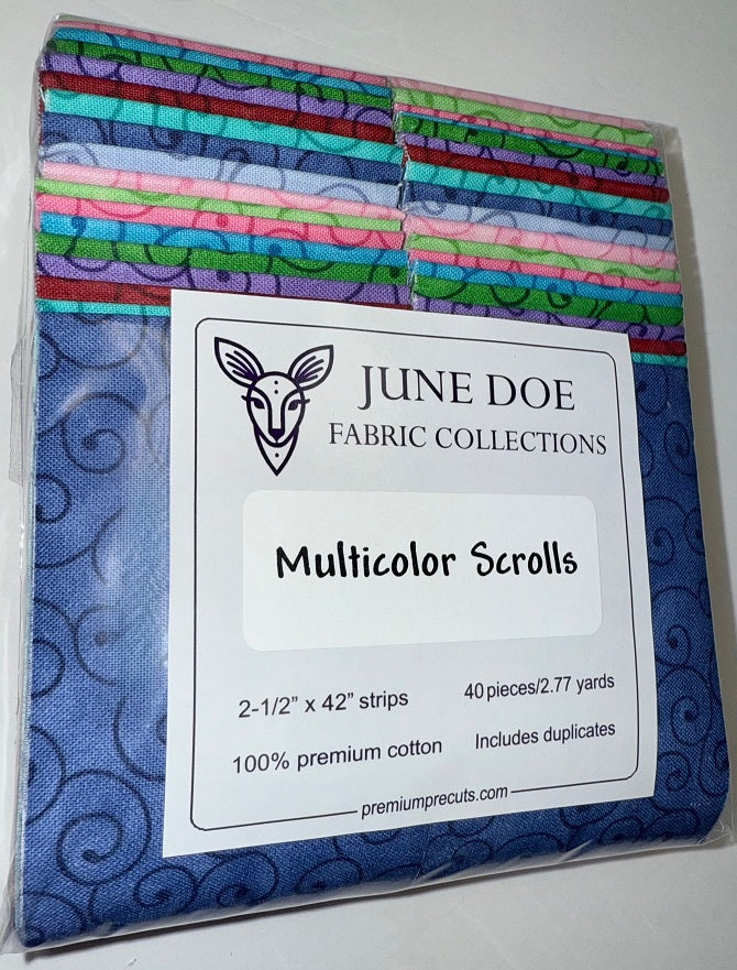 June Doe Fabric Collections - Multicolor Scrolls - 40-Strip Pack