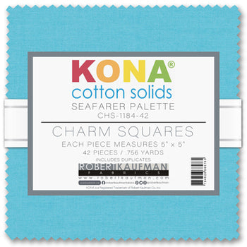 Charm Pack 5x5 Squares - Robert Kaufman Kona Solid Seafarer Colorway - 40 5" Squares