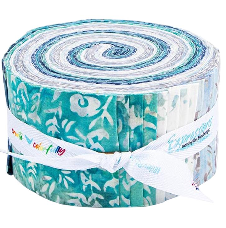 Riley Blake Seafoam Splash Floral Grid Expressions Batiks - 40 Strip Rolie Polie