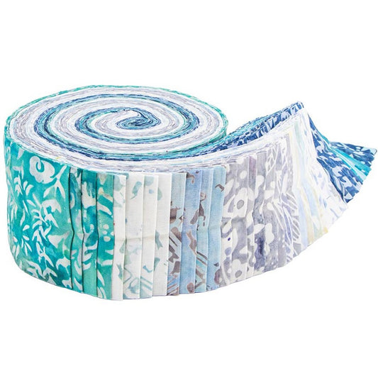 Riley Blake Seafoam Splash Floral Grid Expressions Batiks - 40 Strip Rolie Polie