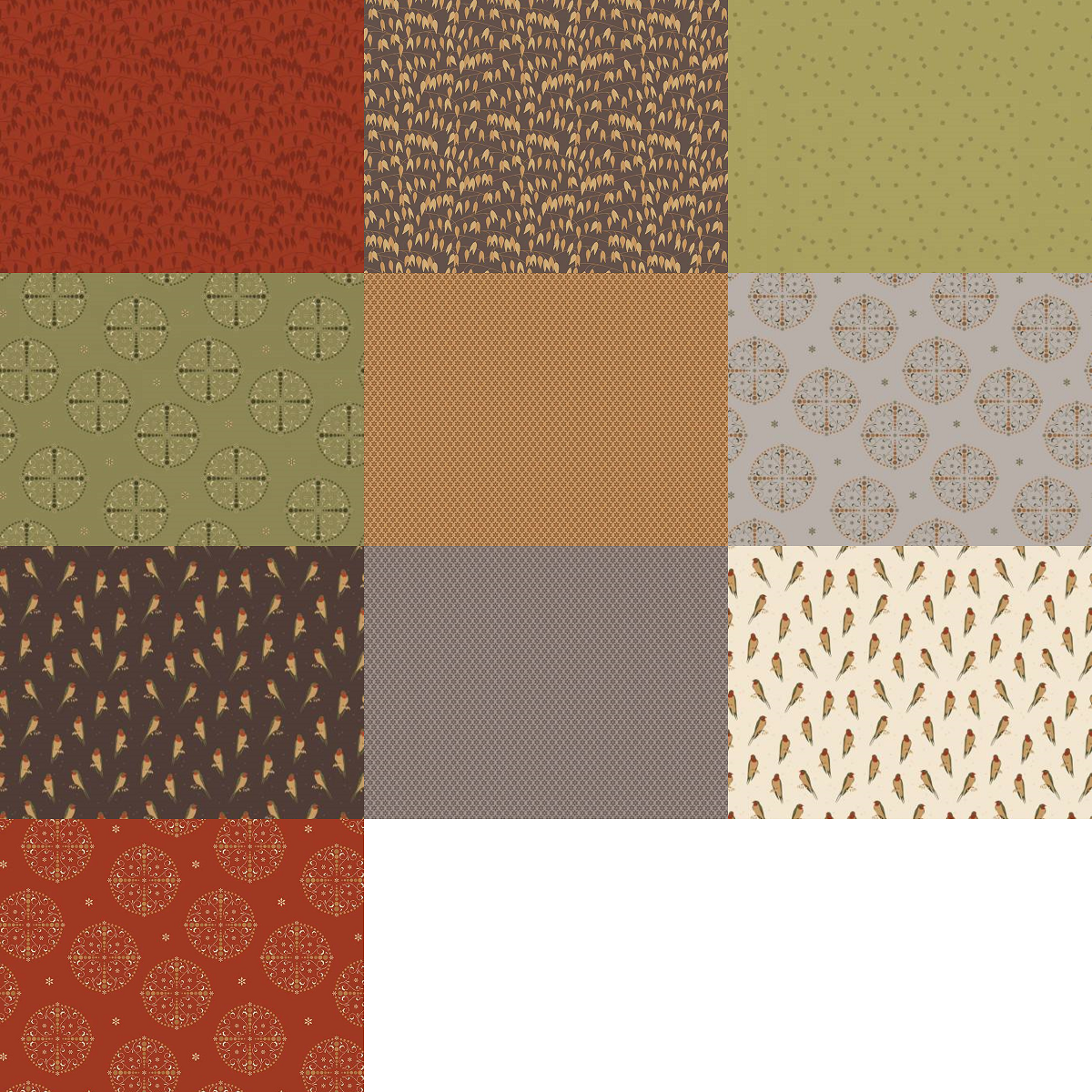 Riley Blake "Sewing Your Oats" Half-yard Bundle - 10 Fabrics, 5 Total Yards