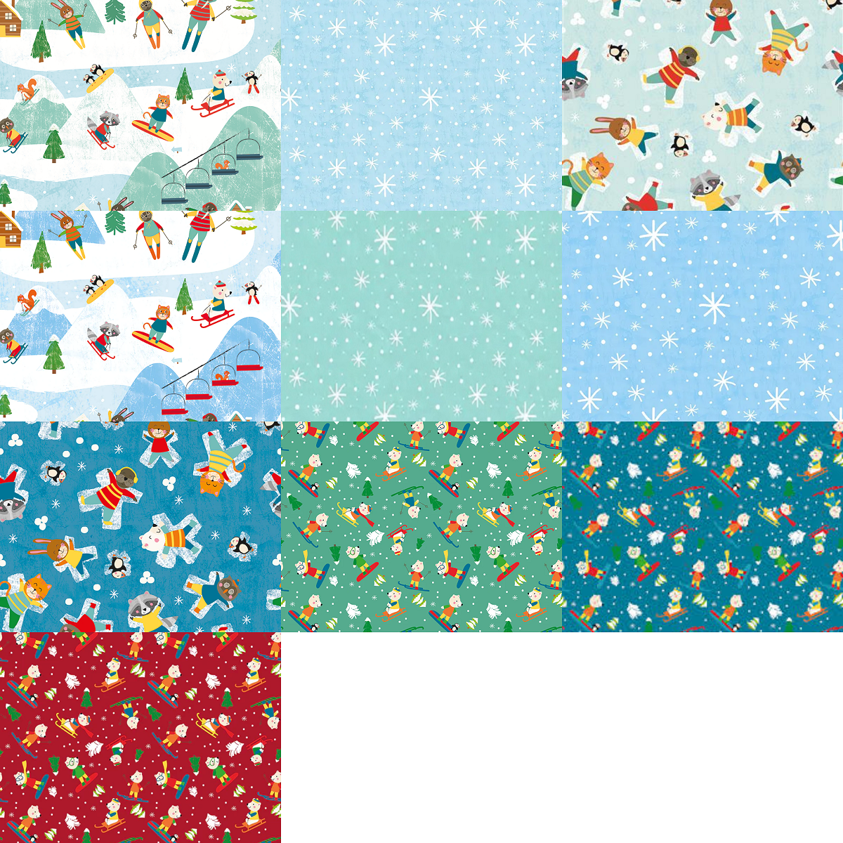 Clothworks "Snow Fun" Half-yard Bundle - 10 Fabrics, 5 Total Yards