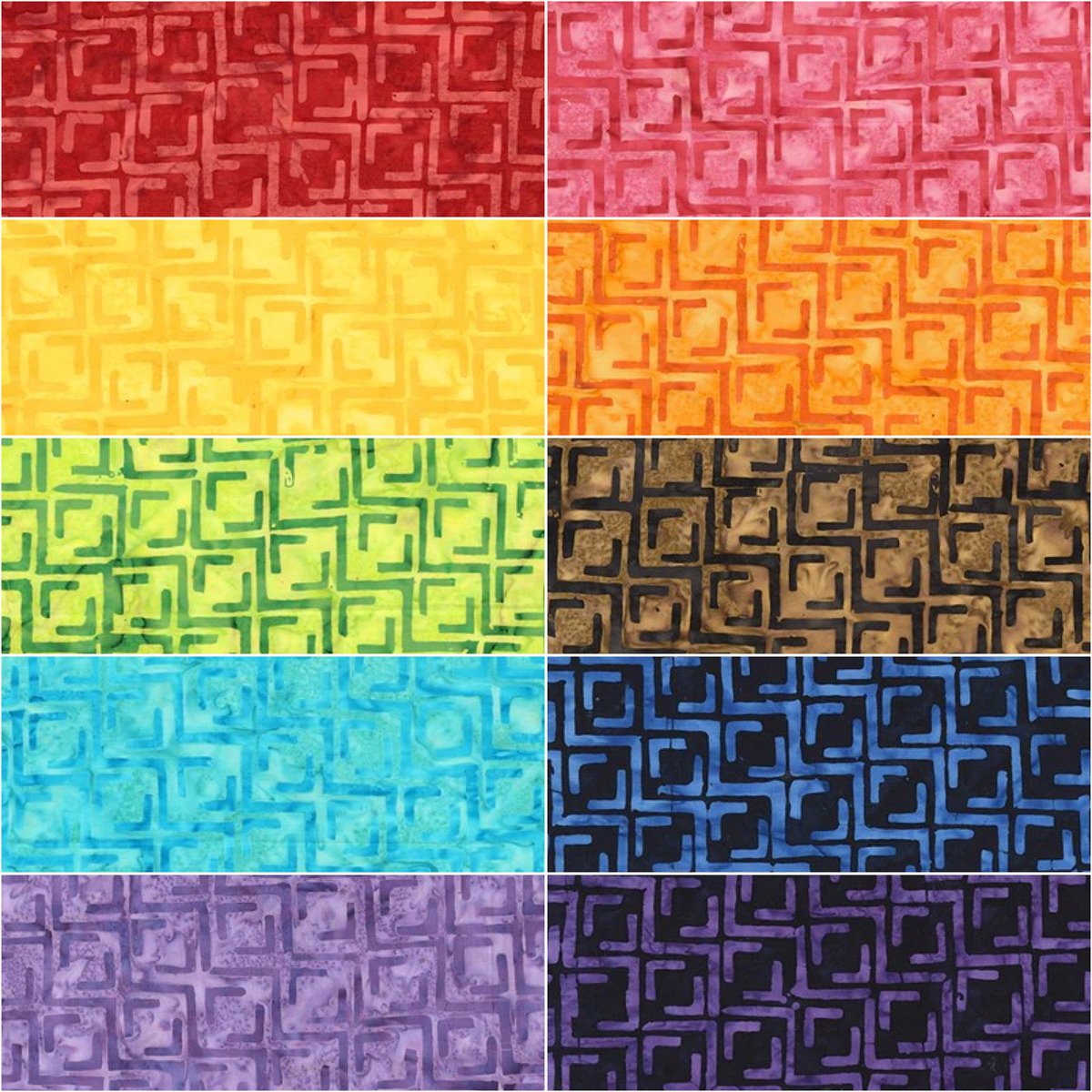 Anthology Batiks "Squared" Half-yard Bundle - 10 Fabrics, 5 Total Yards