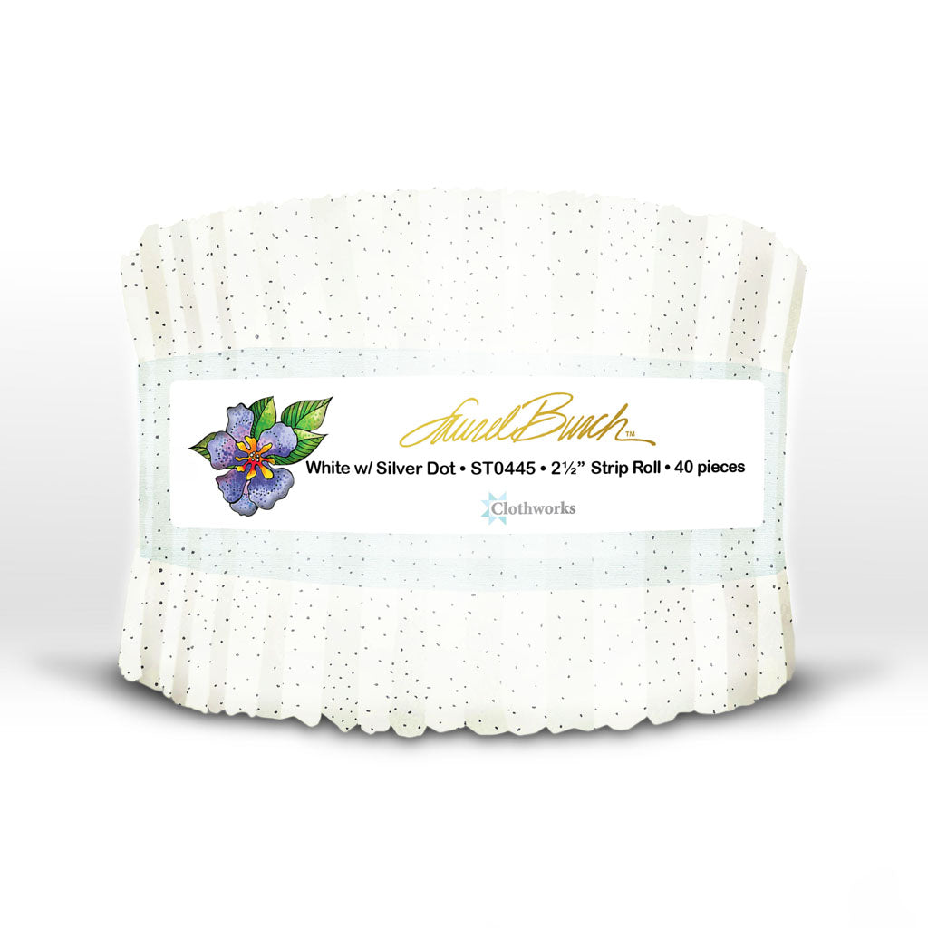 Clothworks - Basic Dot Metallic White/Silver (Laurel Burch) - 40 Strip Roll