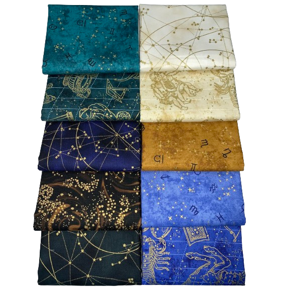 Robert Kaufman "Star Maps" (Constellations/Zodiac) Half-Yard Bundle - 10 Fabrics, 5 Total Yards