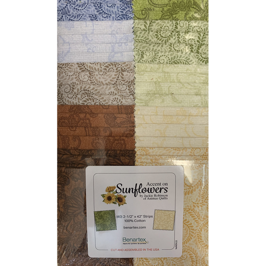 Benartex Accent On Sunflowers COORDINATES Strip-pies - 40 2.5" Strips Flat Pack