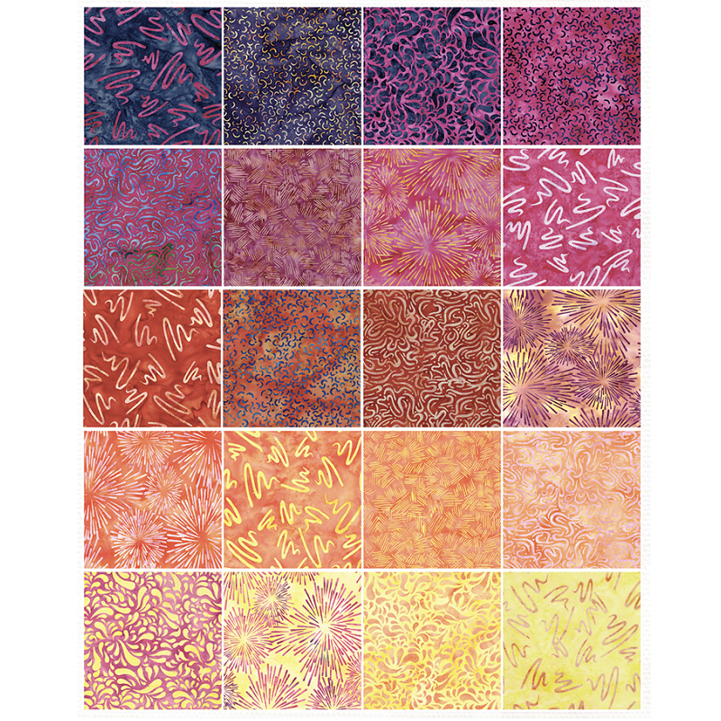 Island Batik - Sunset - 20 Fabrics, 40 Total Strips