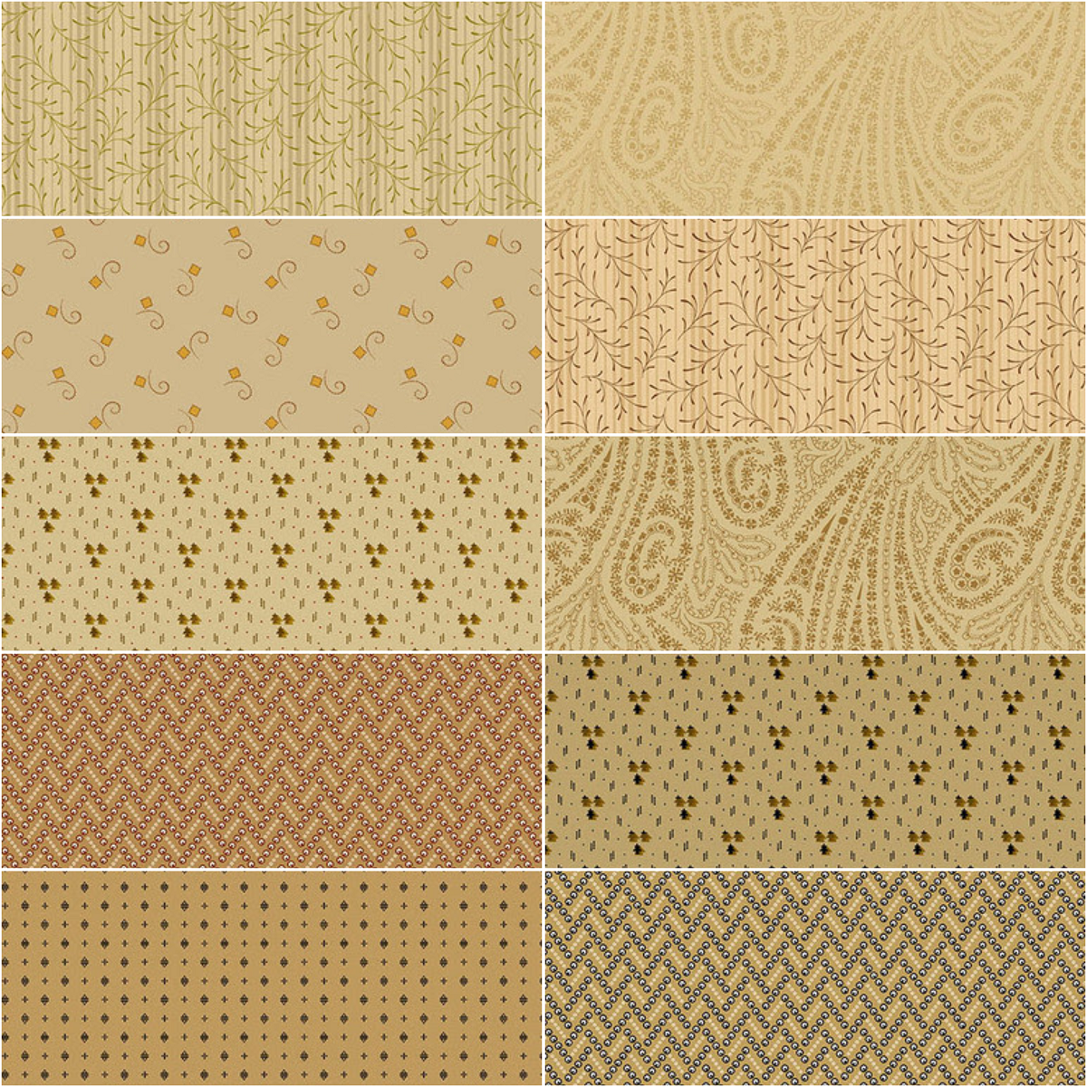 Andover/Makower UK "Toasted" By Jo Morton Half-yard Bundle - 10 Fabrics, 5 Total Yards