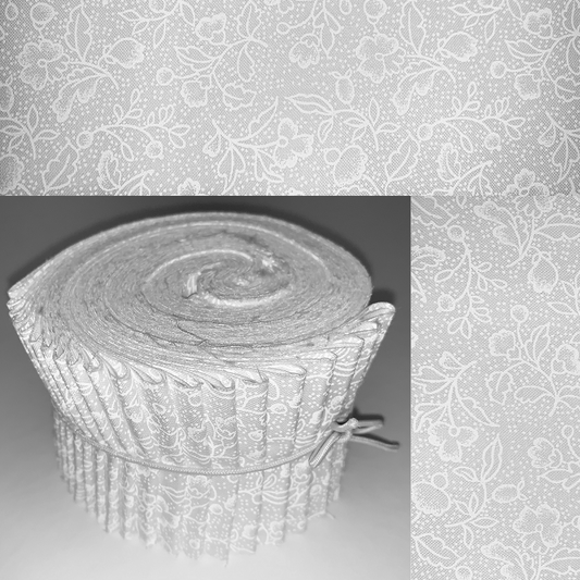 White Tossed Buds - White Tone Print 2.5" Roll - 20 Strips
