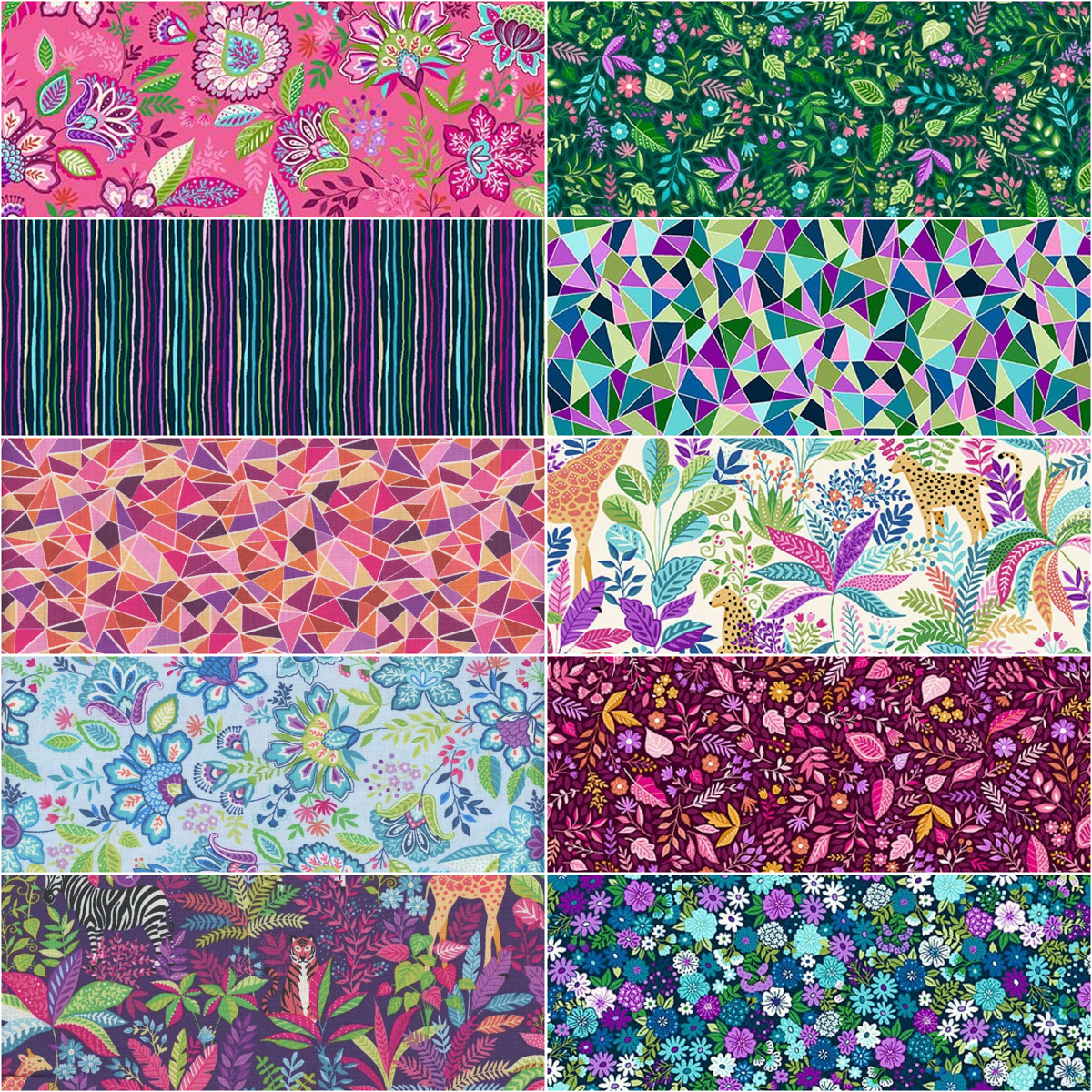 Andover/Makower UK "Tropica" Half-yard Bundle - 10 Fabrics, 5 Total Yards