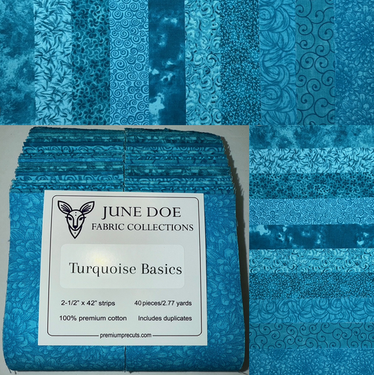 June Doe Fabric Collections - Turquoise Basics - 40-Strip Pack