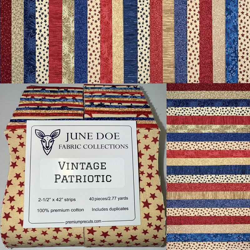 June Doe Fabric Collections - Vintage Patriotic - 40-Strip Pack