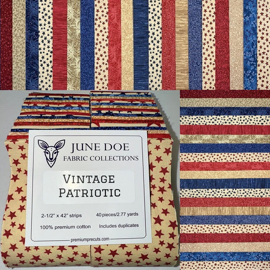 June Doe Fabric Collections - Vintage Patriotic - 40-Strip Pack