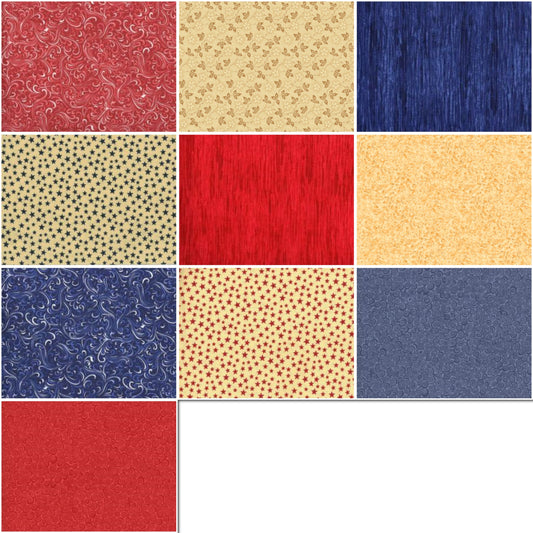 Vintage Patriotic Palette Half-yard Bundle - 10 Fabrics, 5 Total Yards