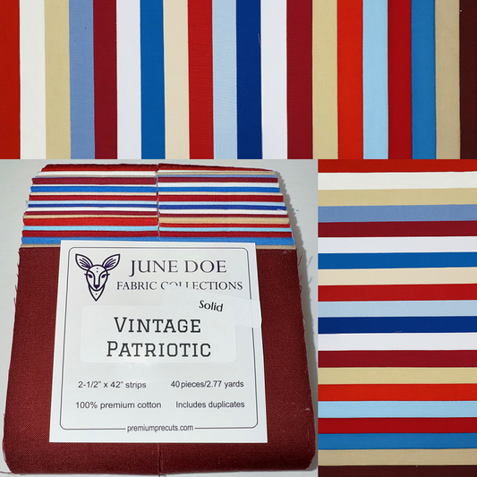 June Doe Fabric Collections - Supreme Cotton Solid Vintage Patriotic - 40-Strip Pack