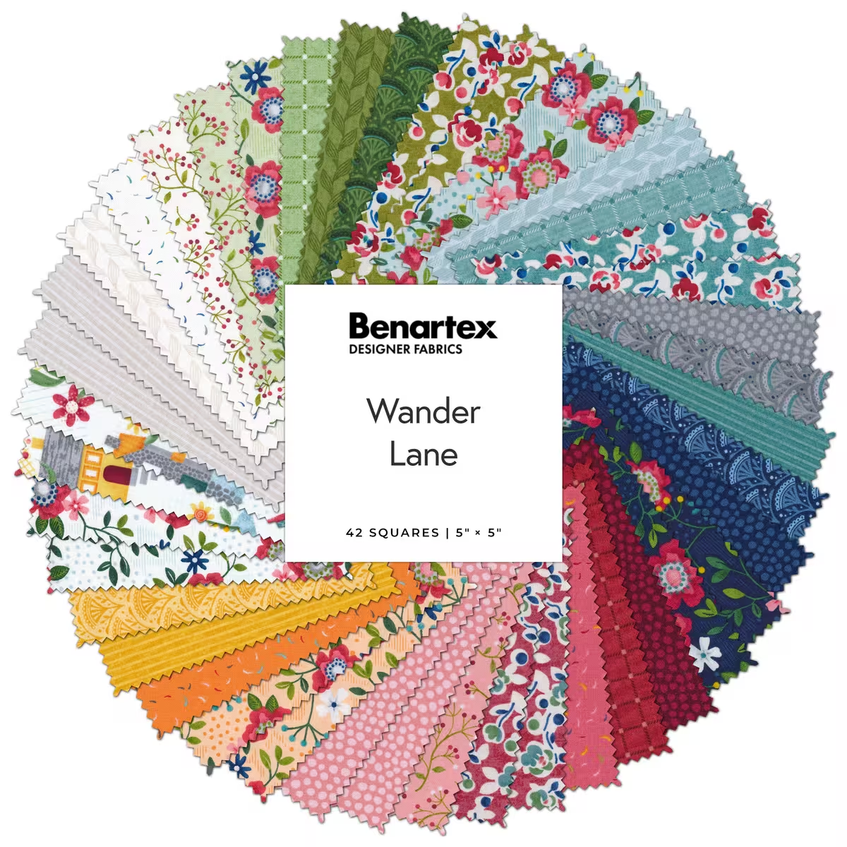 Charm Pack 5x5 Squares - Benartex Wander Lane - 40 5" Squares