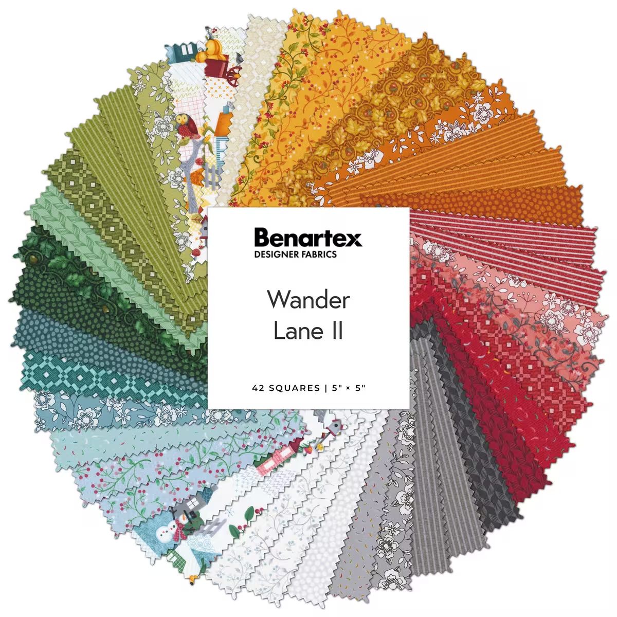 Charm Pack 5x5 Squares - Benartex Wander Lane II - 40 5" Squares