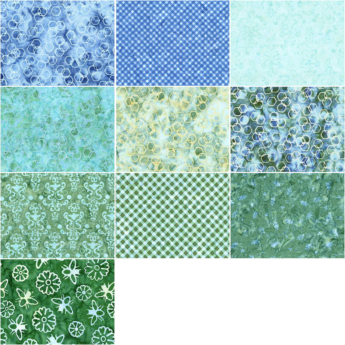 Riley Blake Expressions Batiks "Watercolor Daisies" Half-yard Bundle - 10 Fabrics, 5 Total Yards