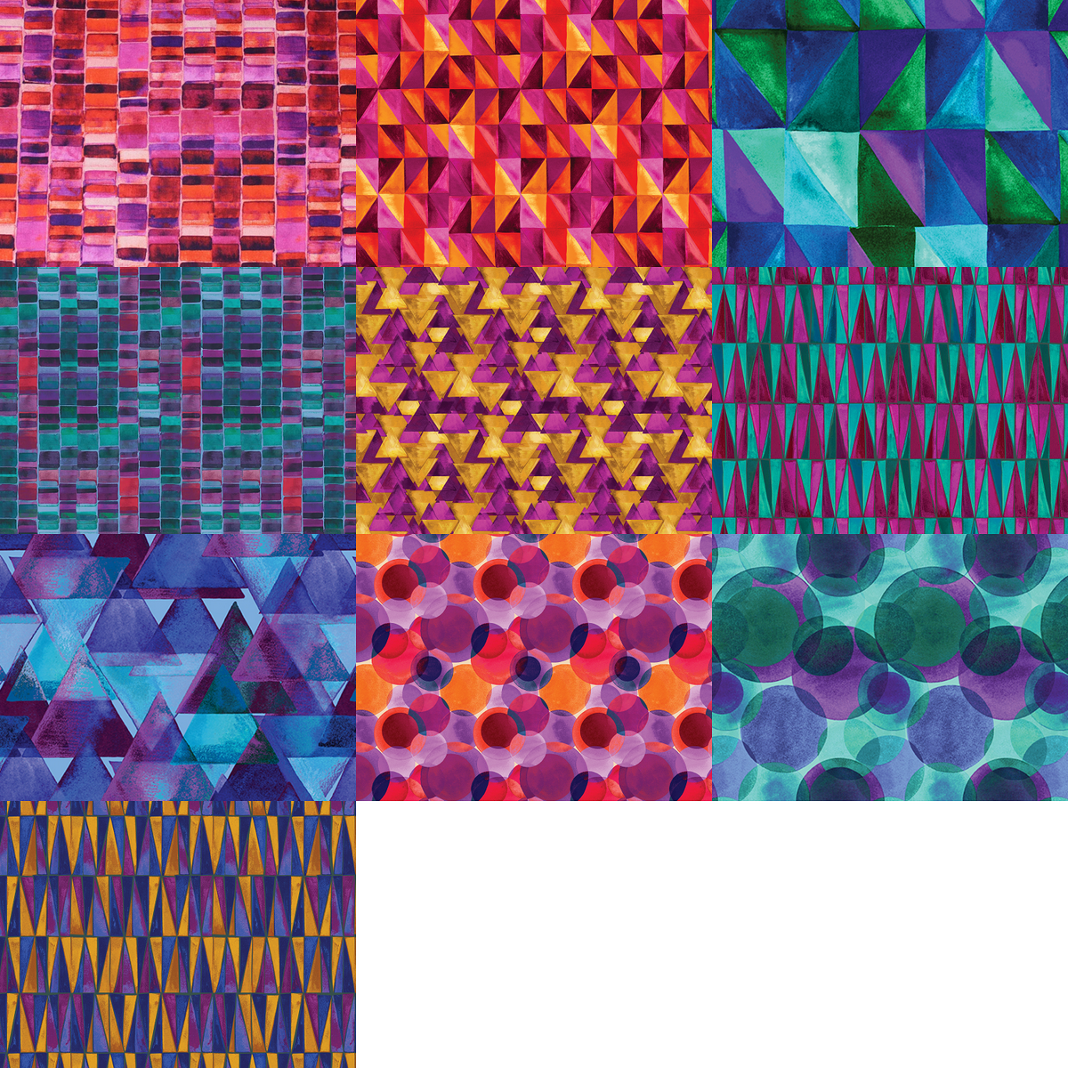 Half-Yard Bundle- Benartex "Watercolor Geometry" - 10 Fabrics, 5 Total Yards