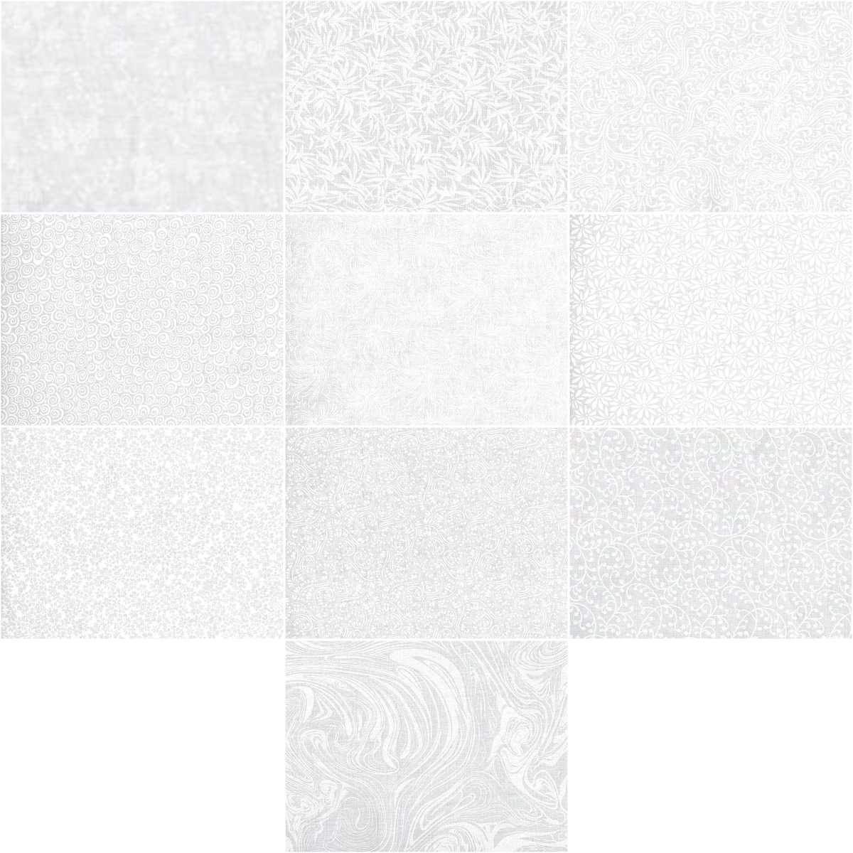 Half-Yard Bundle - June Doe Fabric Collections "White Tone on White" - 10 Fabrics, 5 Total Yards