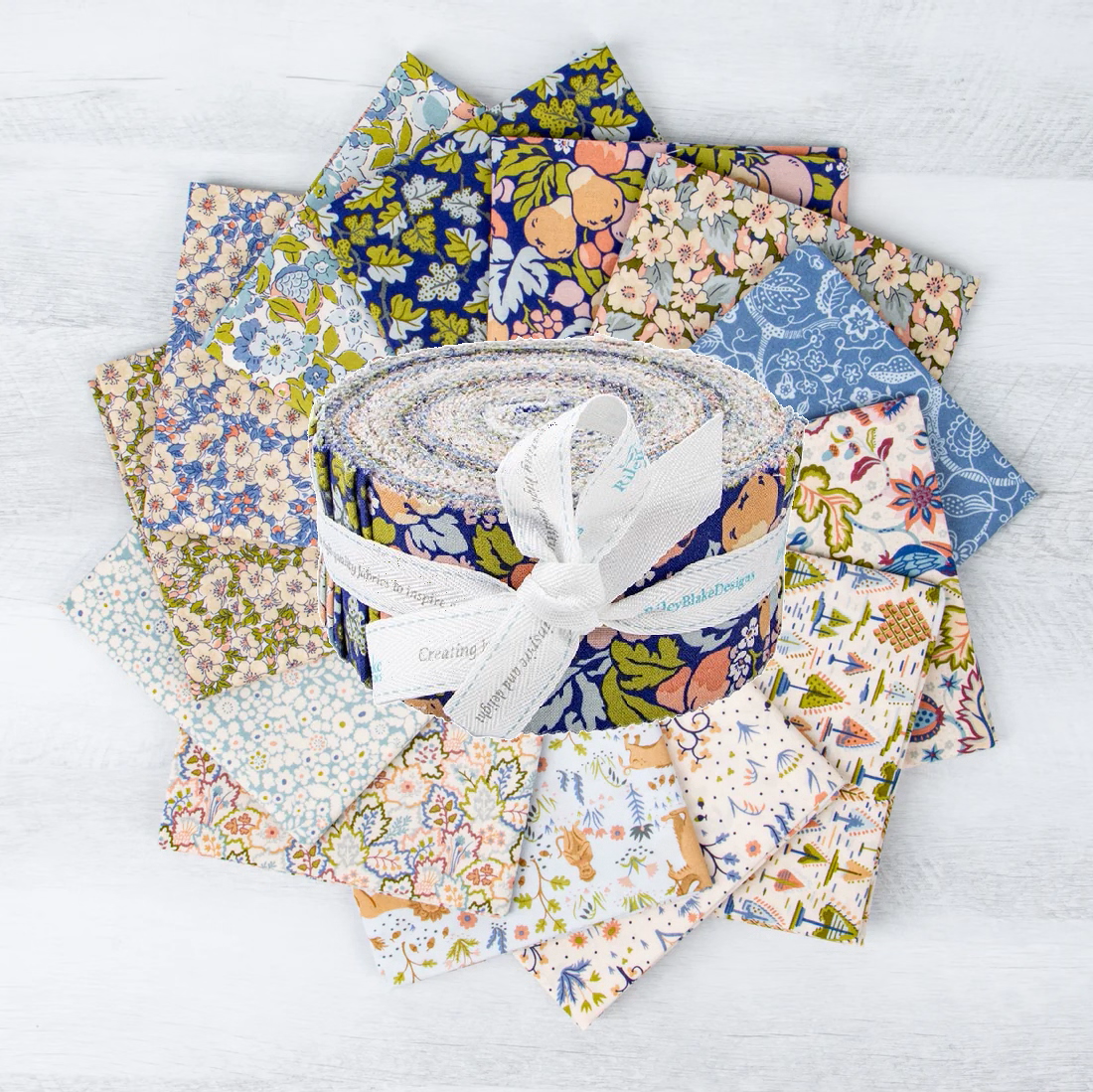 Riley Blake Woodland Pastels (Liberty Tree Of Life) - 40 Strip Rolie Polie