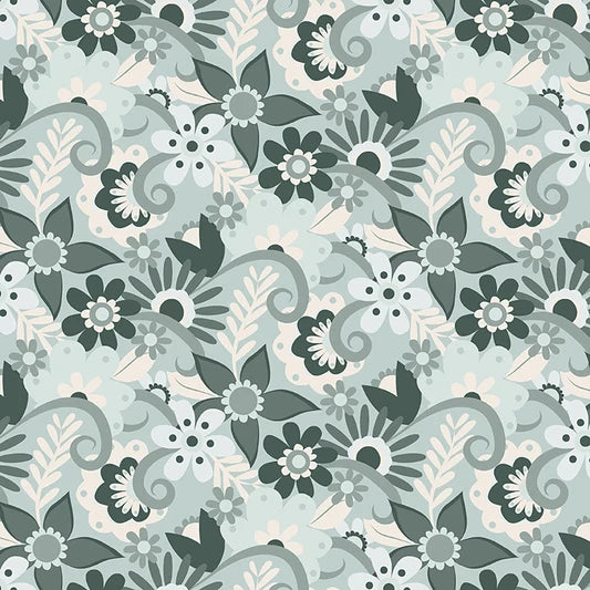 (5 yd) Clothworks Little Goldi Y3669-103 Floral Light Teal