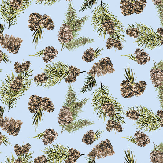 (3 yd) Clothworks Joyful Winter 3816-29 Light Blue Acorns