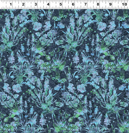 (5 yd) Clothworks Quilt Minnesota 2025 Shop Hop Y4501-89 Dark Denim Wildflowers