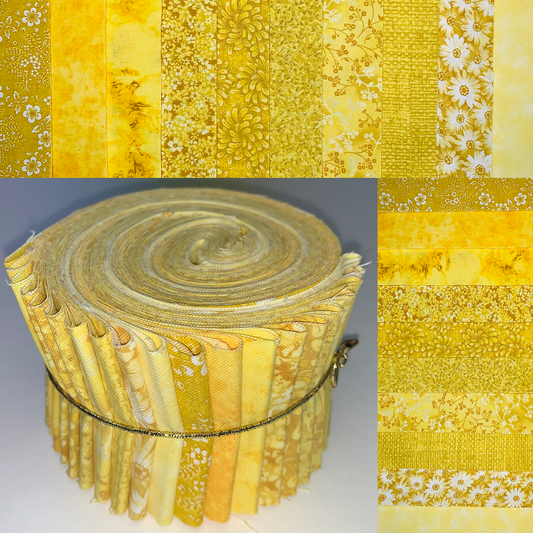 Basic Colors - Yellow 2.5" Roll - 10 Fabrics, 20 Total Strips